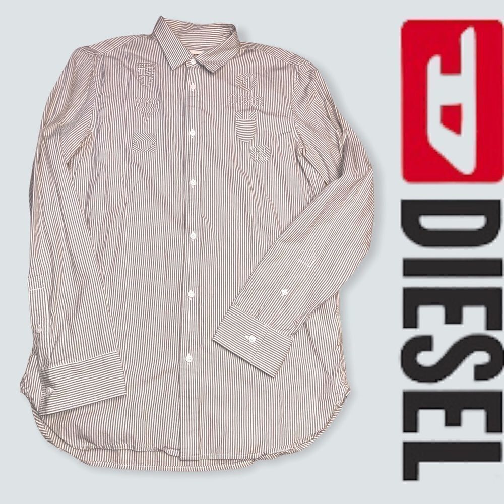 Men’s Diesel LS Stripe button up cotton shirt. Hidden messages in design.